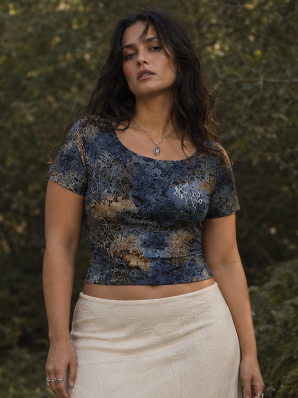 Vintage 90s Blue Lace Print Mesh Top Abstract Floral Art Teacher Whimsigoth